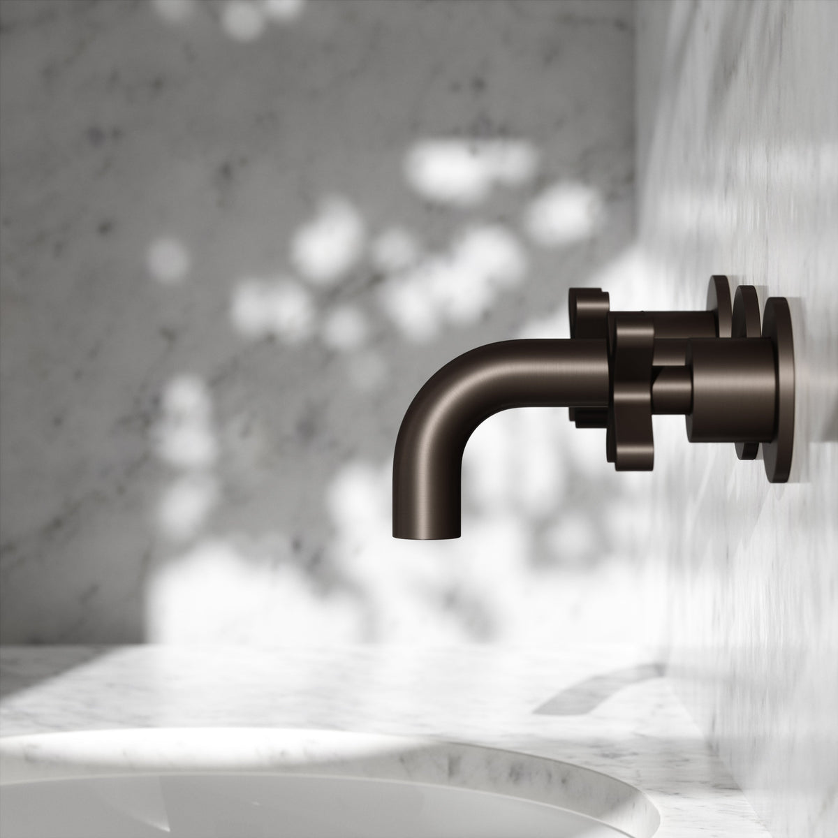Regal Deep Bronze Crosshead Wall Mounted Short Projection Basin Mixer Tap