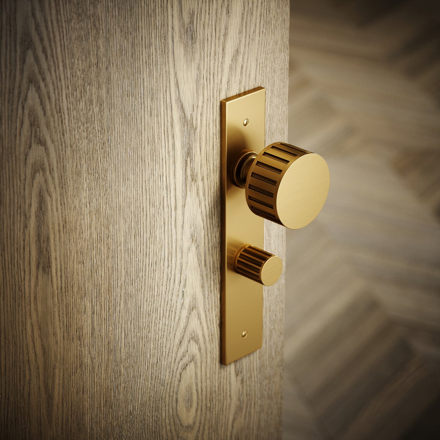 Royal Ascot Brushed Gold Deep Flute Bathroom WC Knob & Plate Thumbturn Set