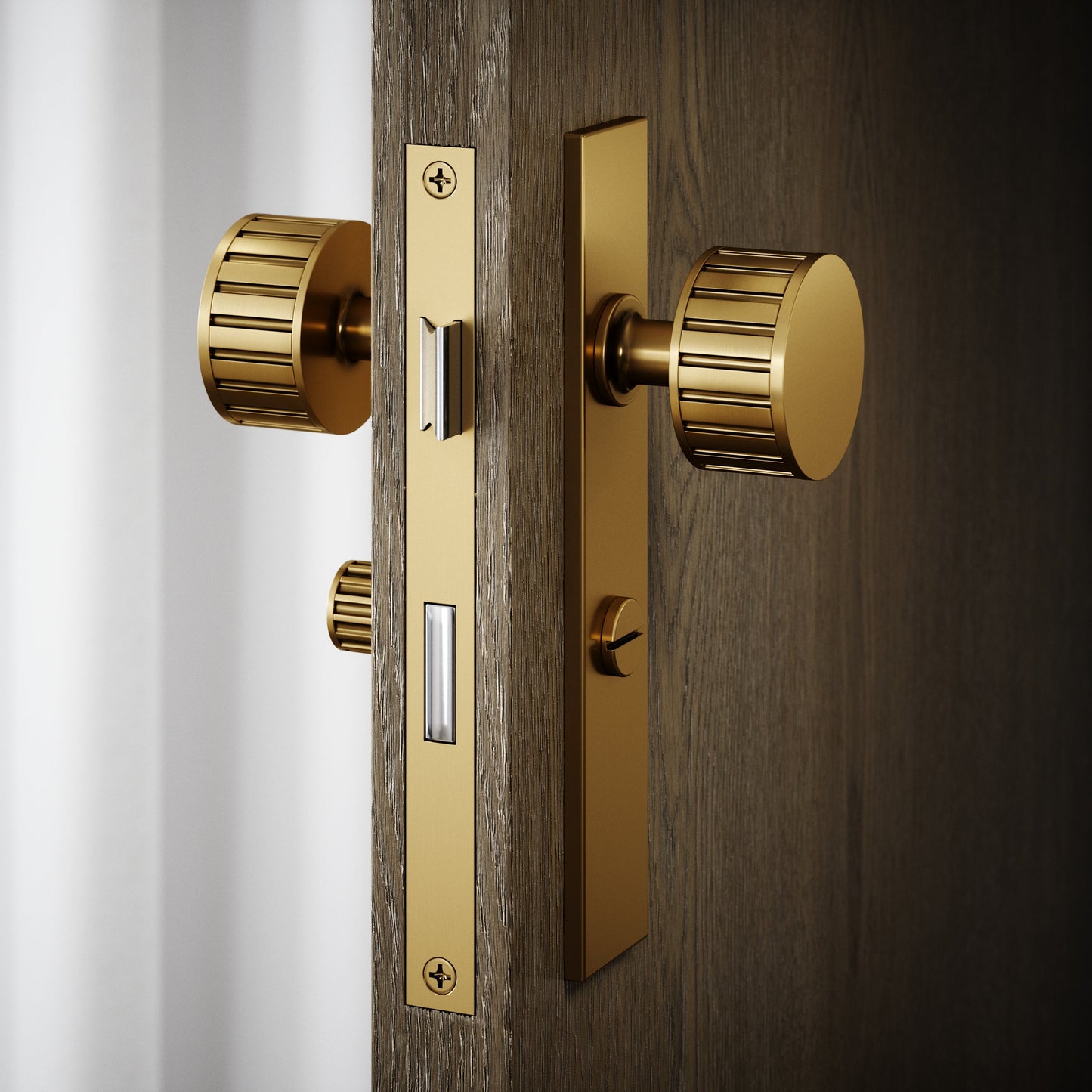 Royal Ascot Brushed Gold Deep Flute Bathroom WC Knob & Plate Thumbturn Set