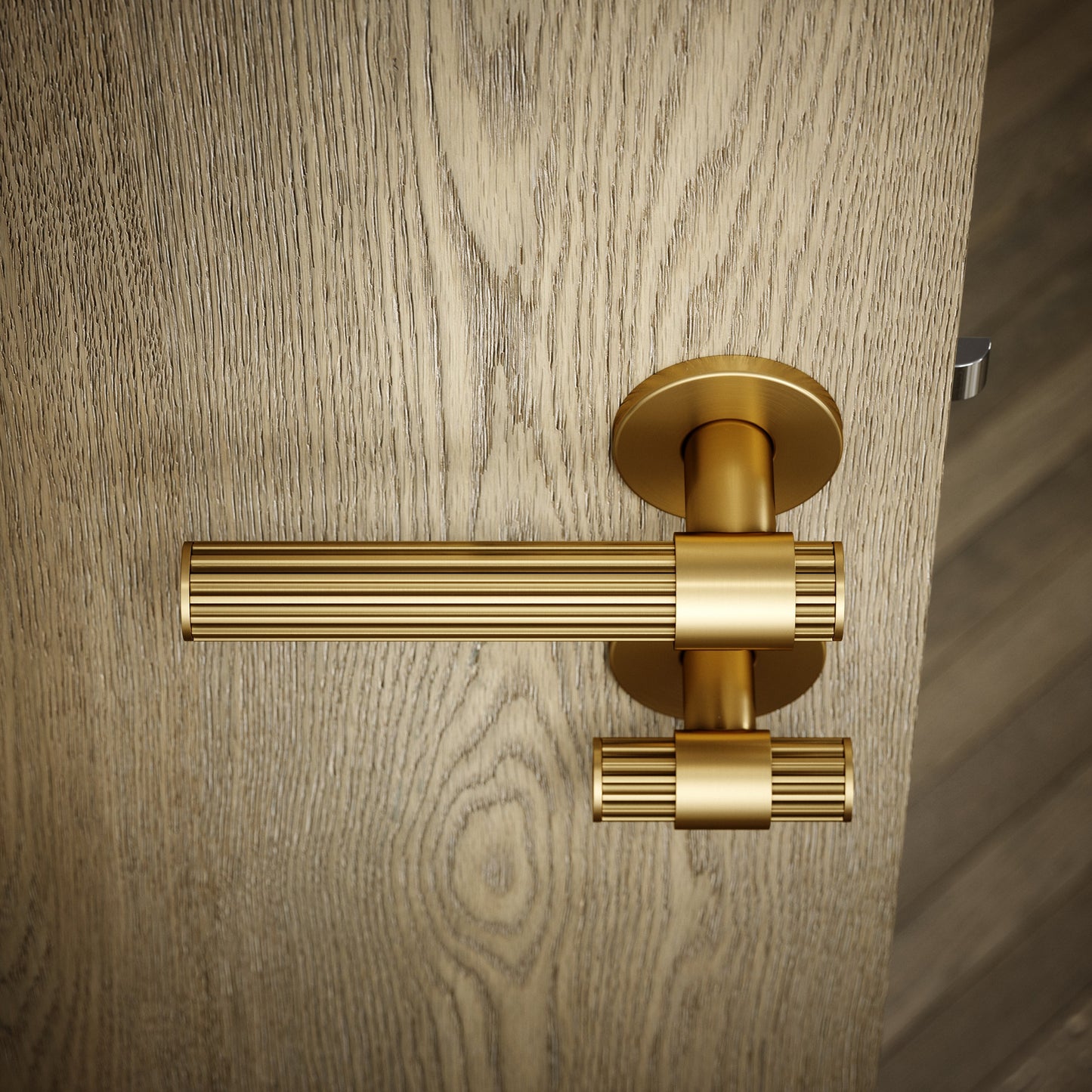 Royal Oak Brushed Gold Deep Flute Bathroom WC Handle & Round Thumbturn Set