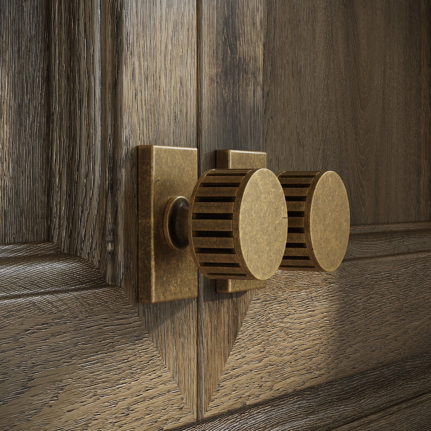 Royal Oak Plate Aged Bronze Deep Flute Cabinet Door Knob