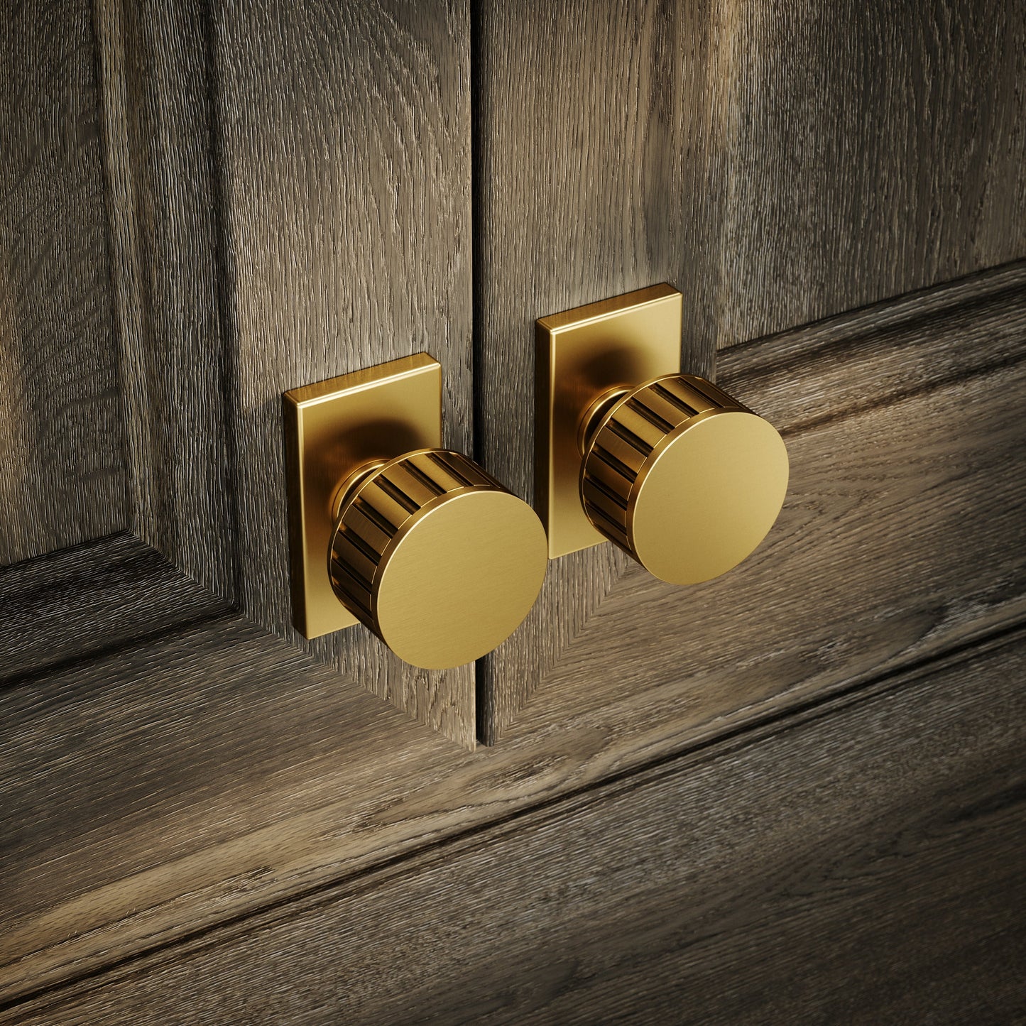 Royal Oak Plate Brushed Gold Deep Flute Cabinet Door Knob