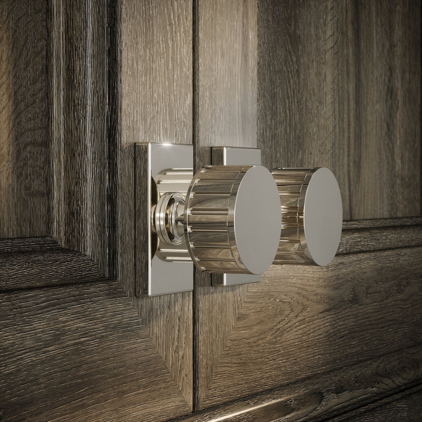 Royal Oak Plate Polished Nickel Deep Flute Cabinet Door Knob