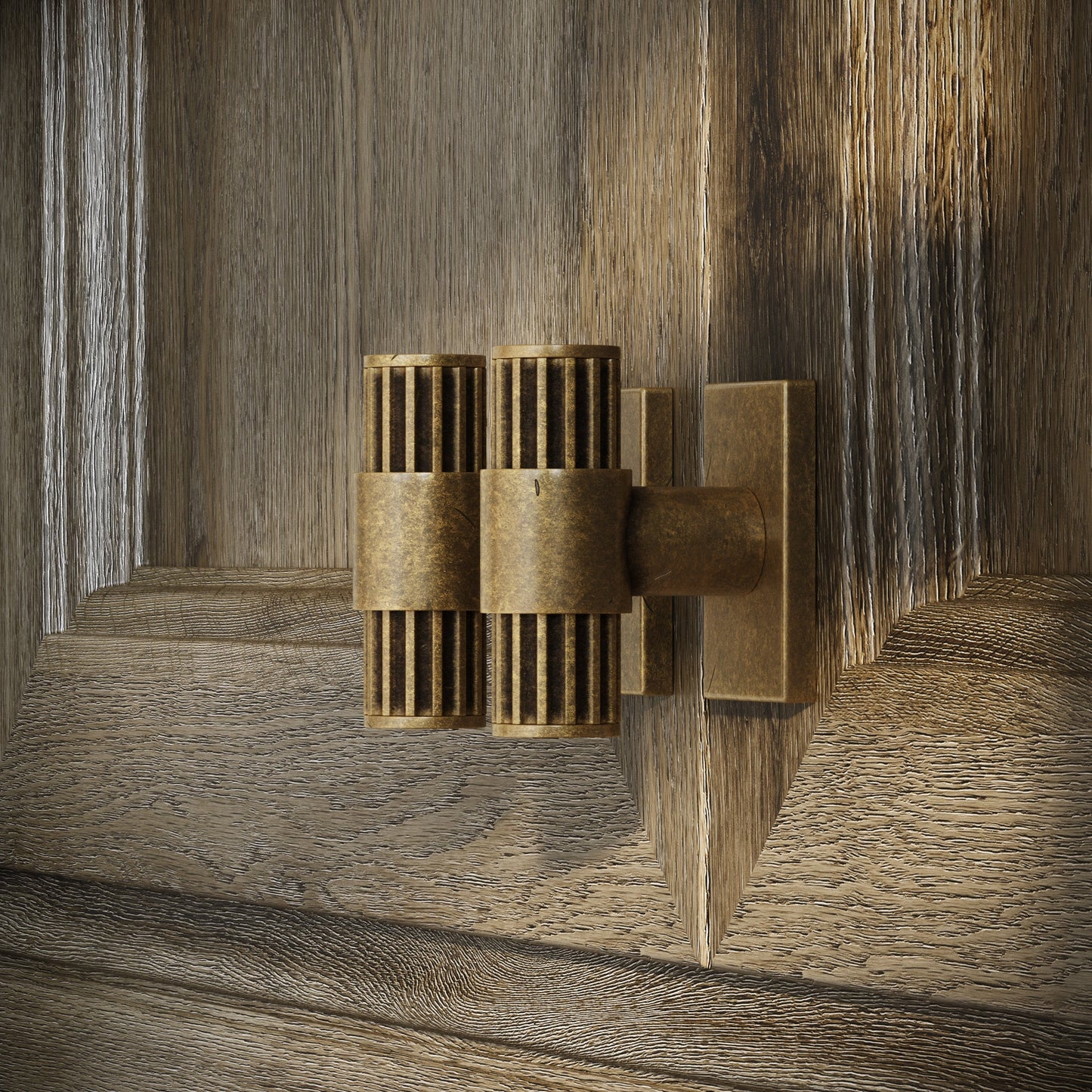 Royal Oak Plate Aged Bronze Deep Flute T-Bar Cabinet Door Handle