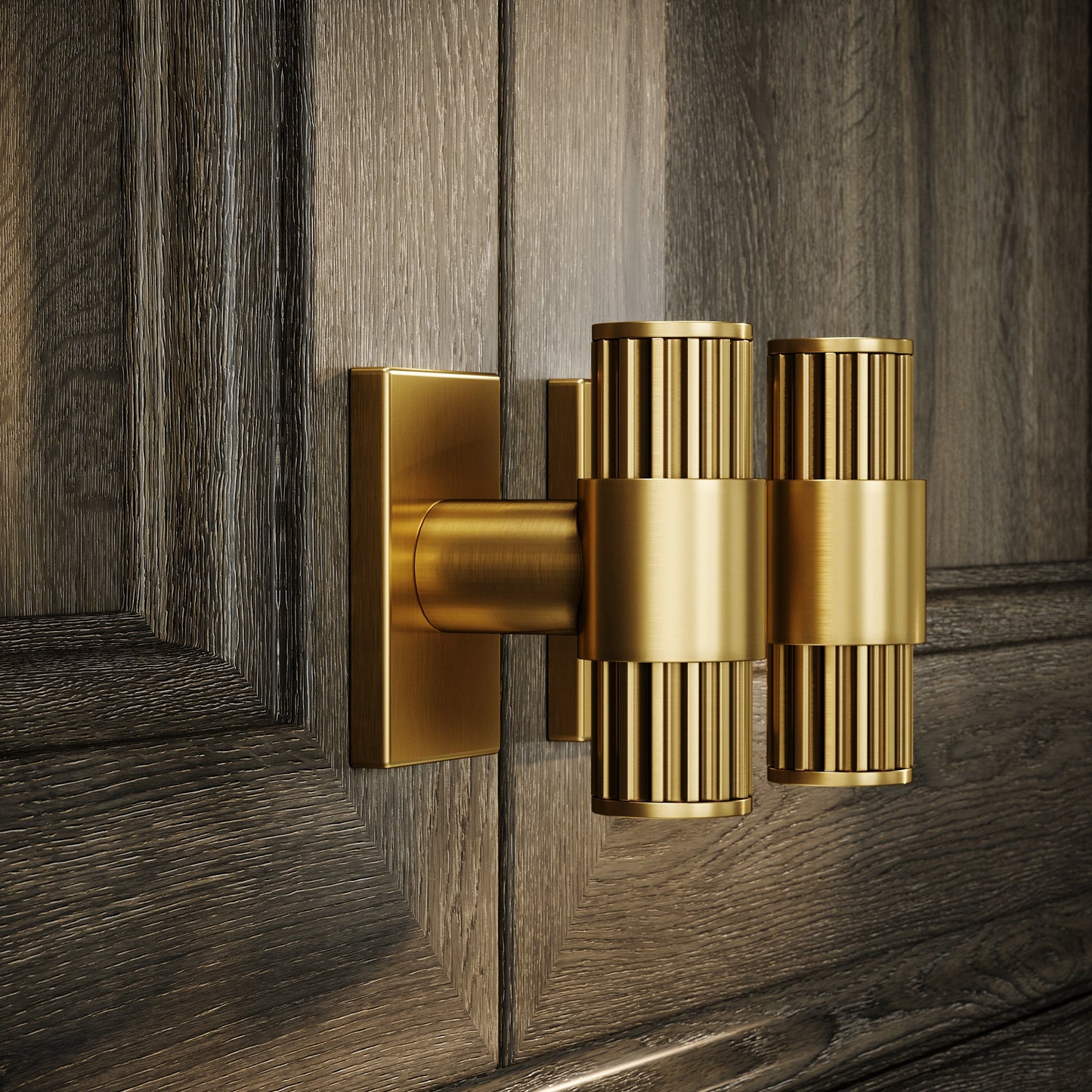 Royal Oak Plate Brushed Gold Deep Flute T-Bar Cabinet Door Handle