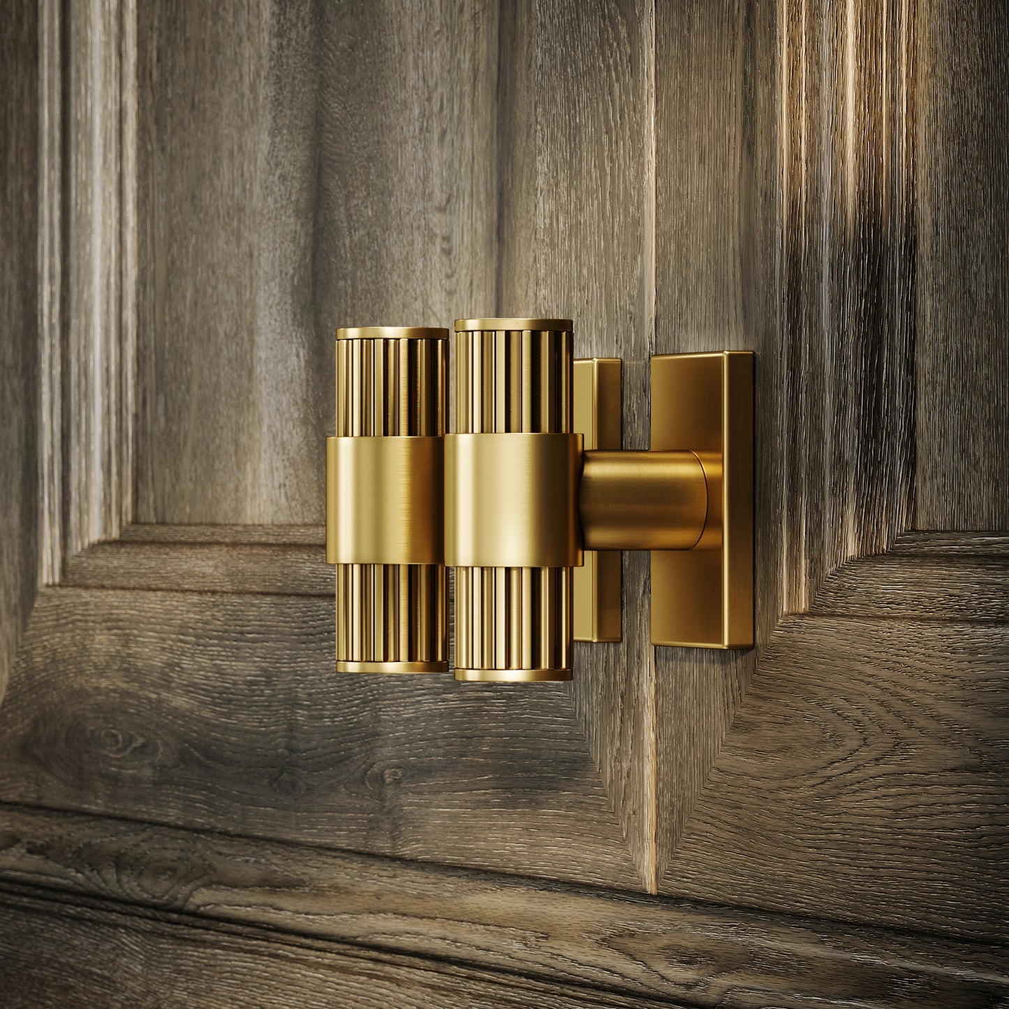 Royal Oak Plate Brushed Gold Deep Flute T-Bar Cabinet Door Handle