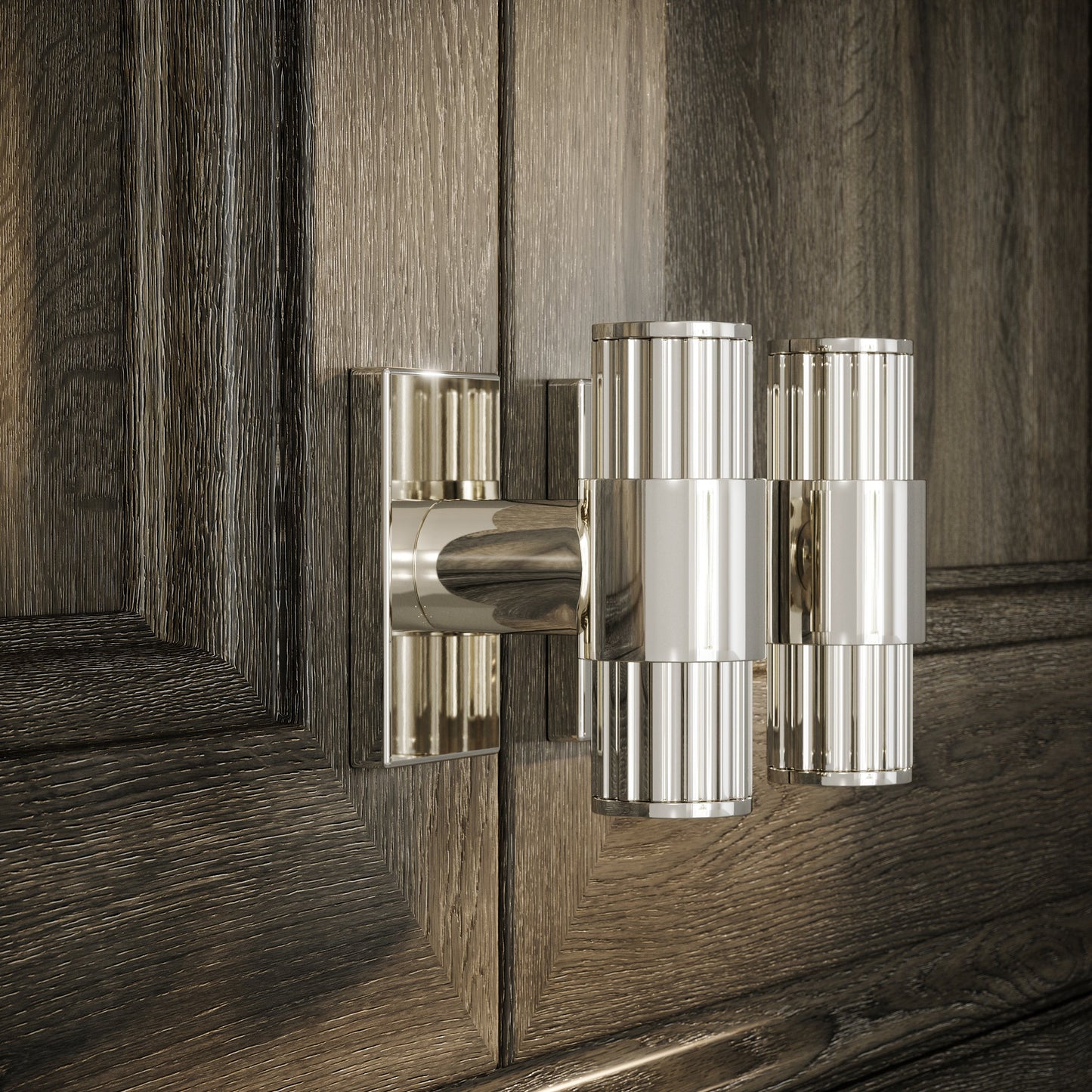 Royal Oak Plate Polished Nickel Deep Flute T-Bar Cabinet Door Handle