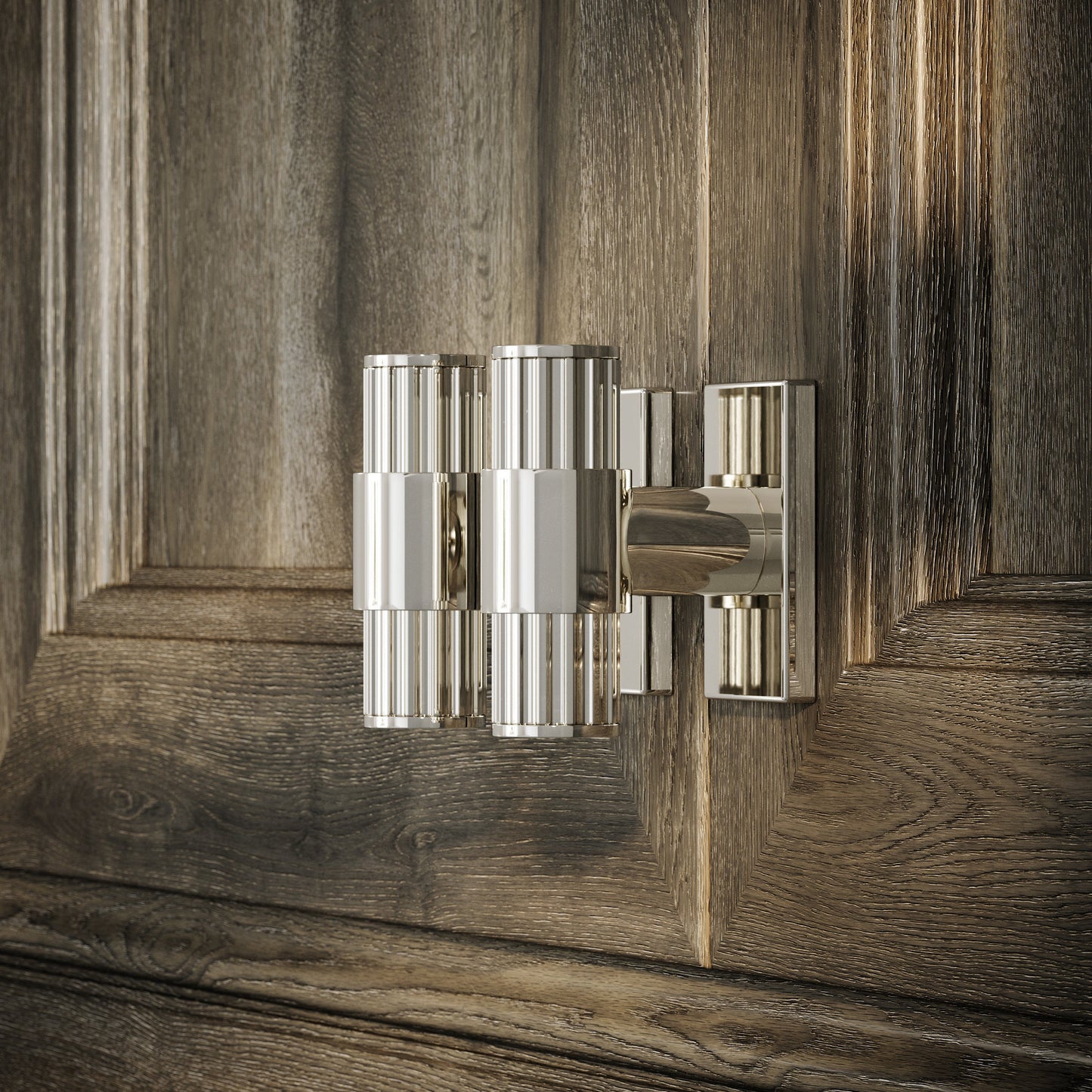 Royal Oak Plate Polished Nickel Deep Flute T-Bar Cabinet Door Handle