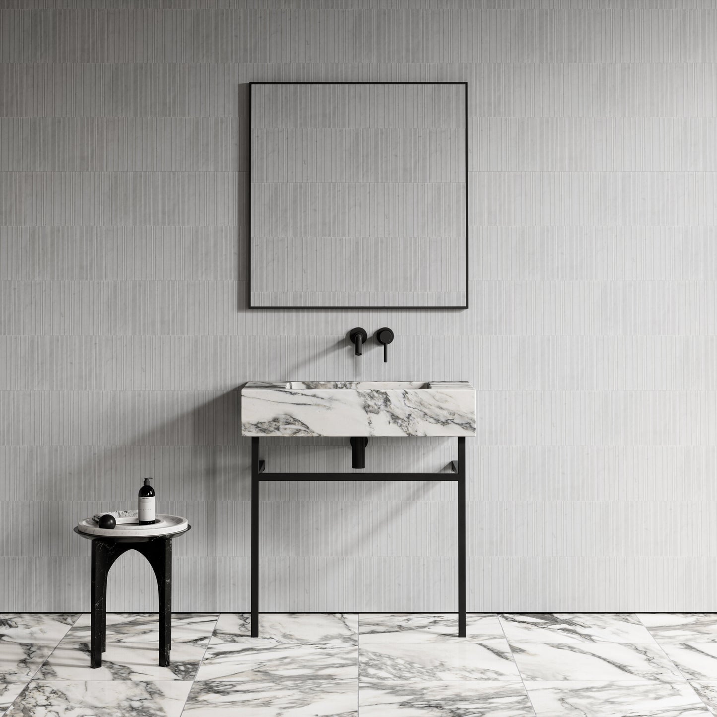 Vernante Arabescato Marble Matte Black Vanity Unit 800mm