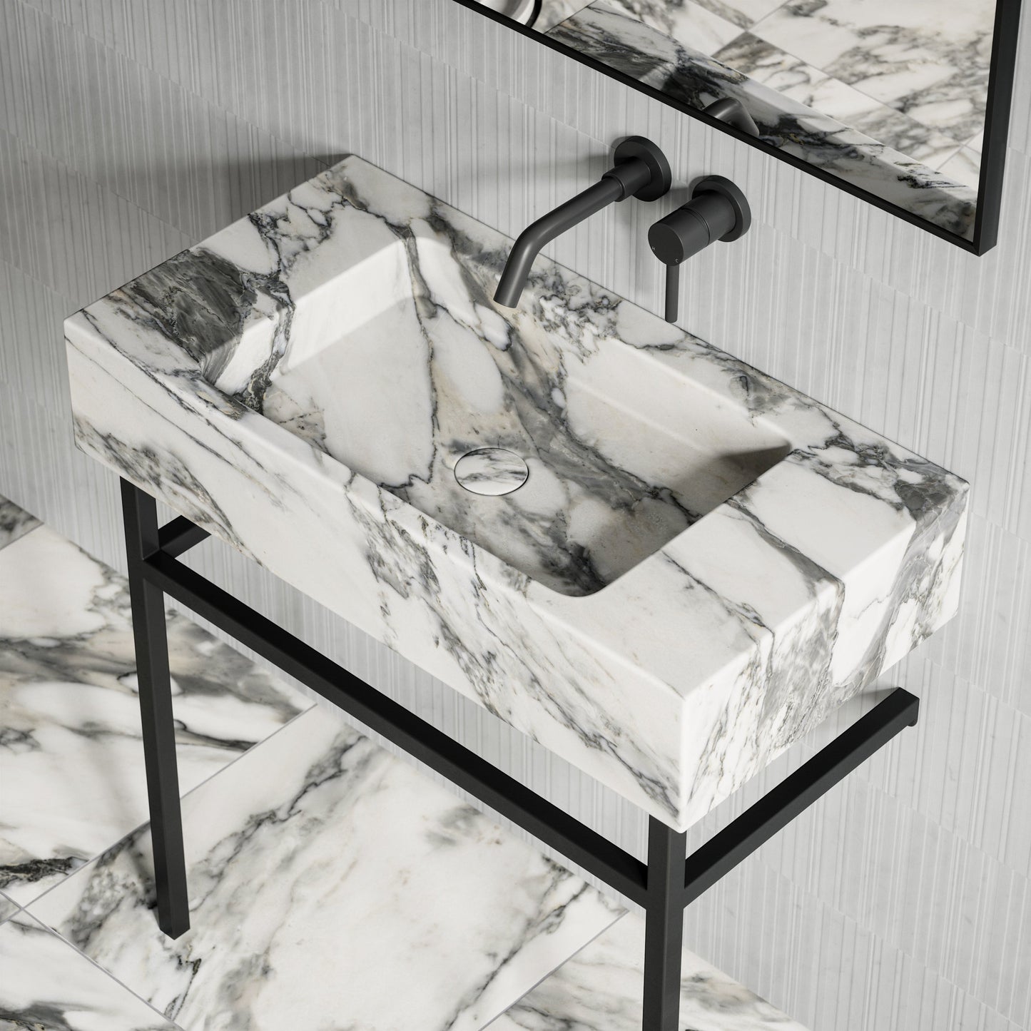 Vernante Arabescato Marble Matte Black Vanity Unit 800mm