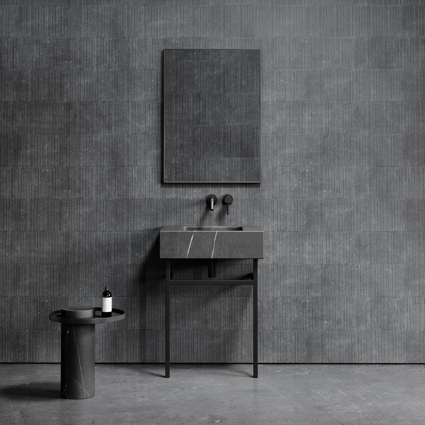 Vernante Pietra Grey Marble Matte Black Vanity Unit 600mm
