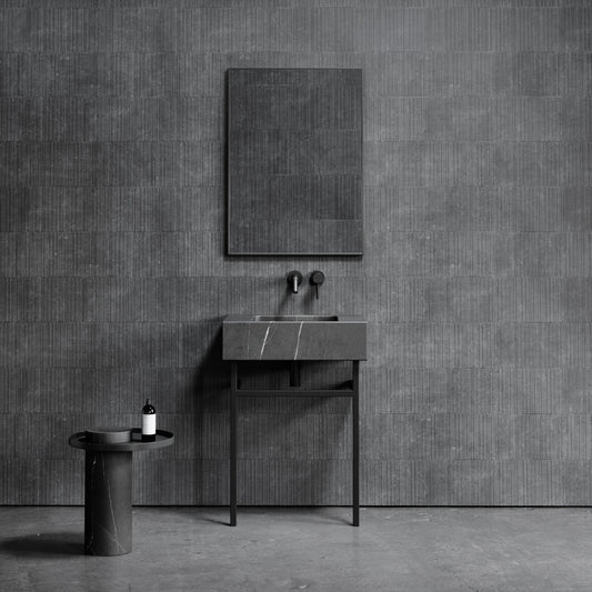 Vernante Pietra Grey Marble Matte Black Vanity Unit 600mm