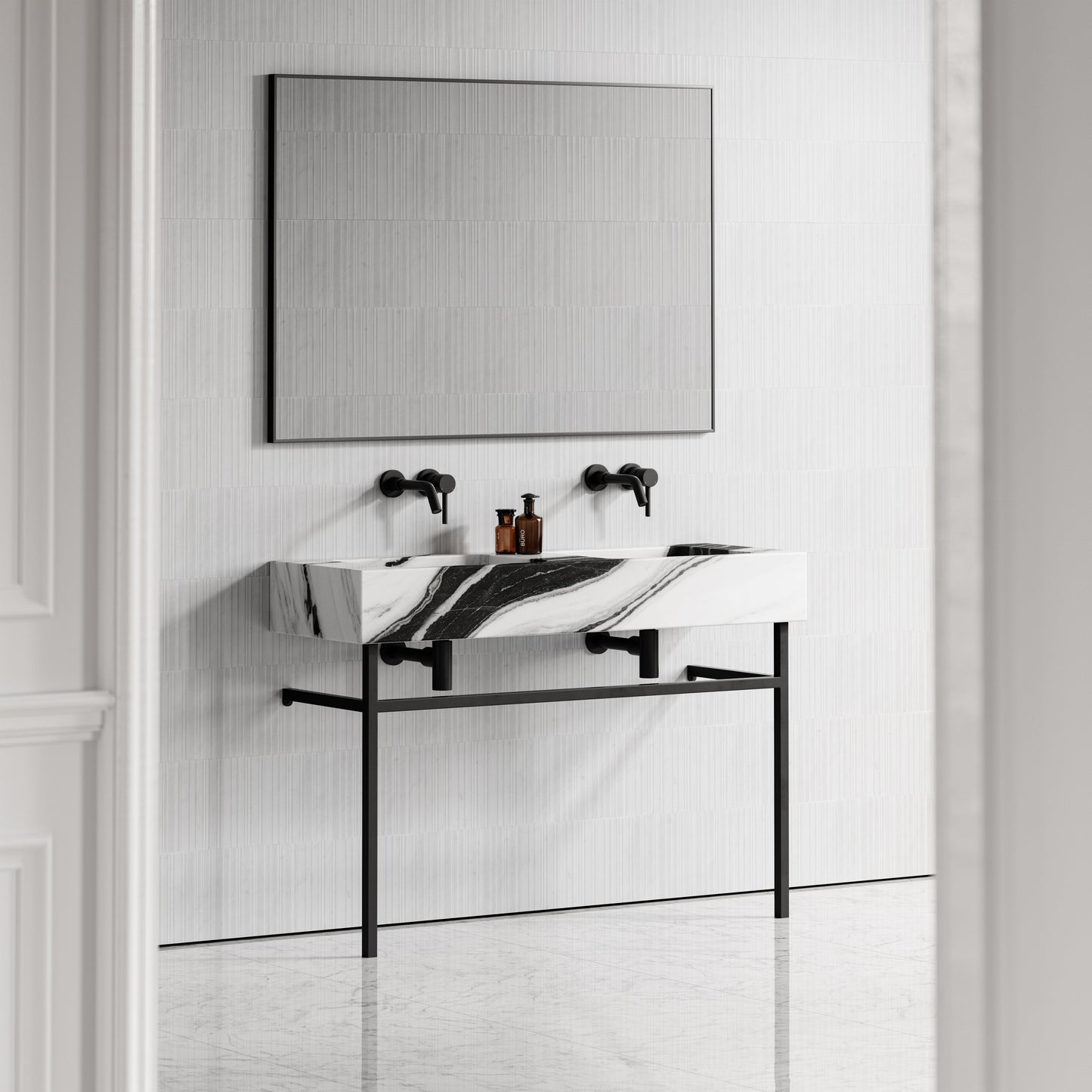 Vernante Panda Marble Matte Black Vanity Unit 1200mm