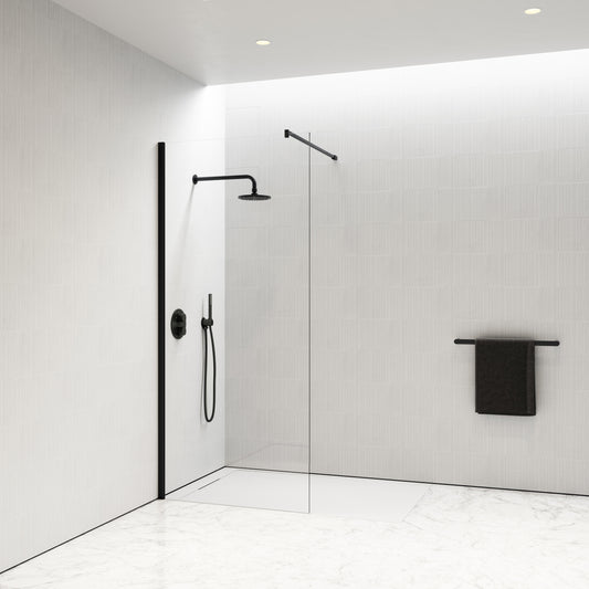 Infinity Complete Walk In Shower Enclosure Matte Black - Kit A (ALL SIZES)