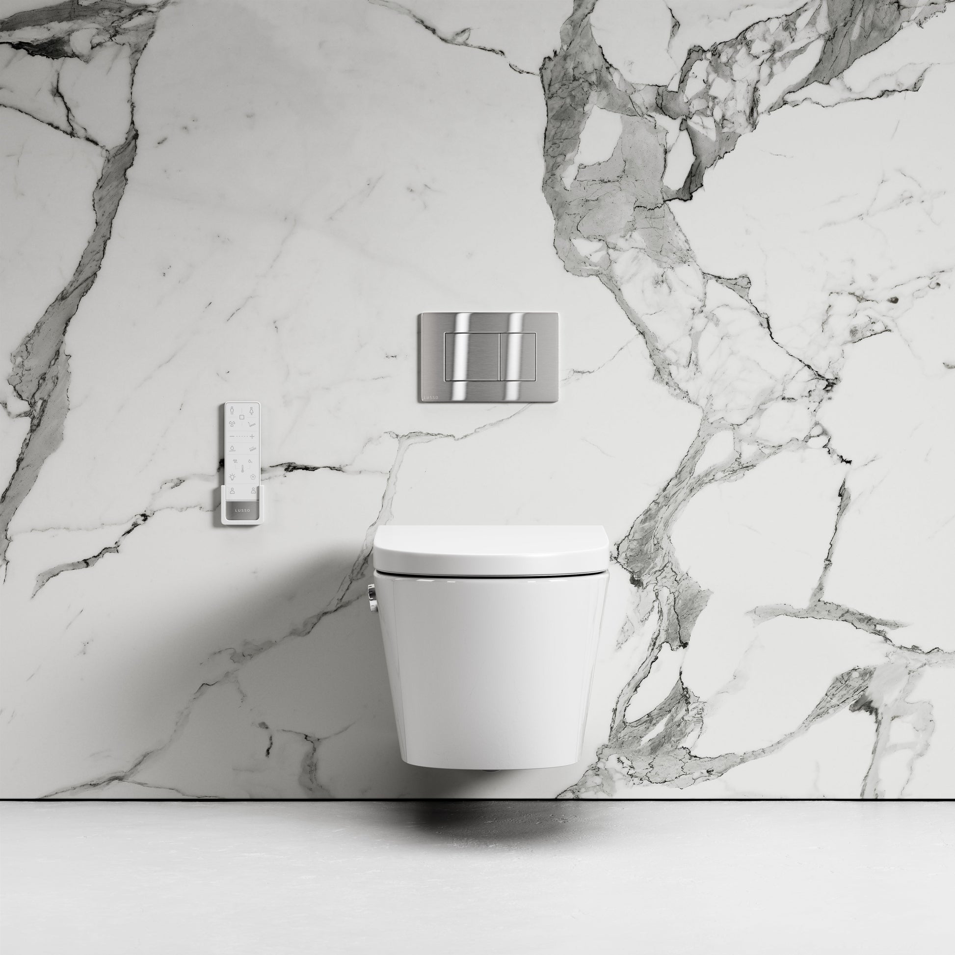 Intellismart Wall Hung Rimless Bidet Toilet with Concealed Cistern Frame and Brushed Stainless Flush Plate