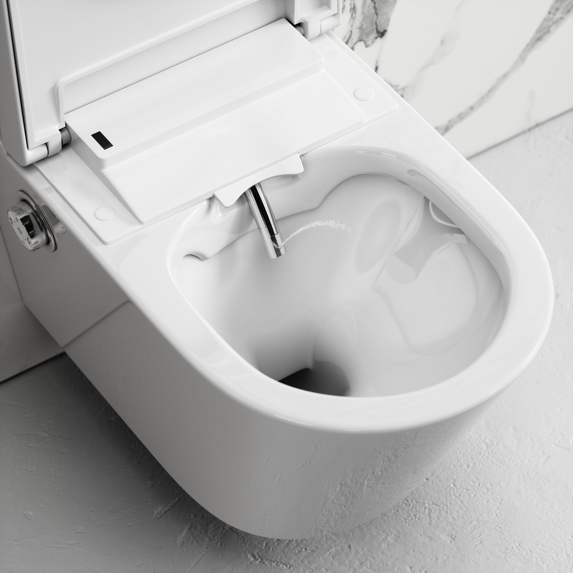 Intellismart Wall Hung Rimless Bidet Toilet with Concealed Cistern Frame and Brushed Stainless Flush Plate