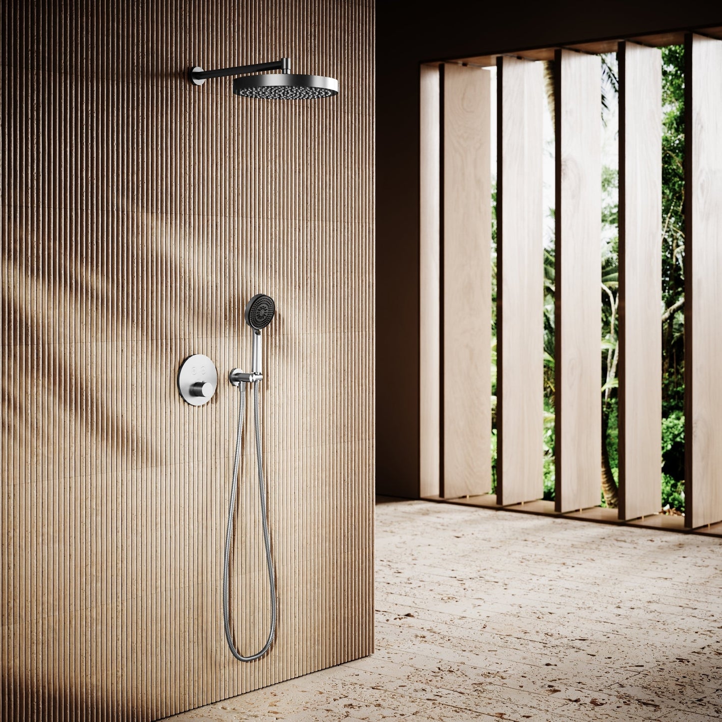 AcquaVita Brushed Stainless Push Button Rainfall Shower
