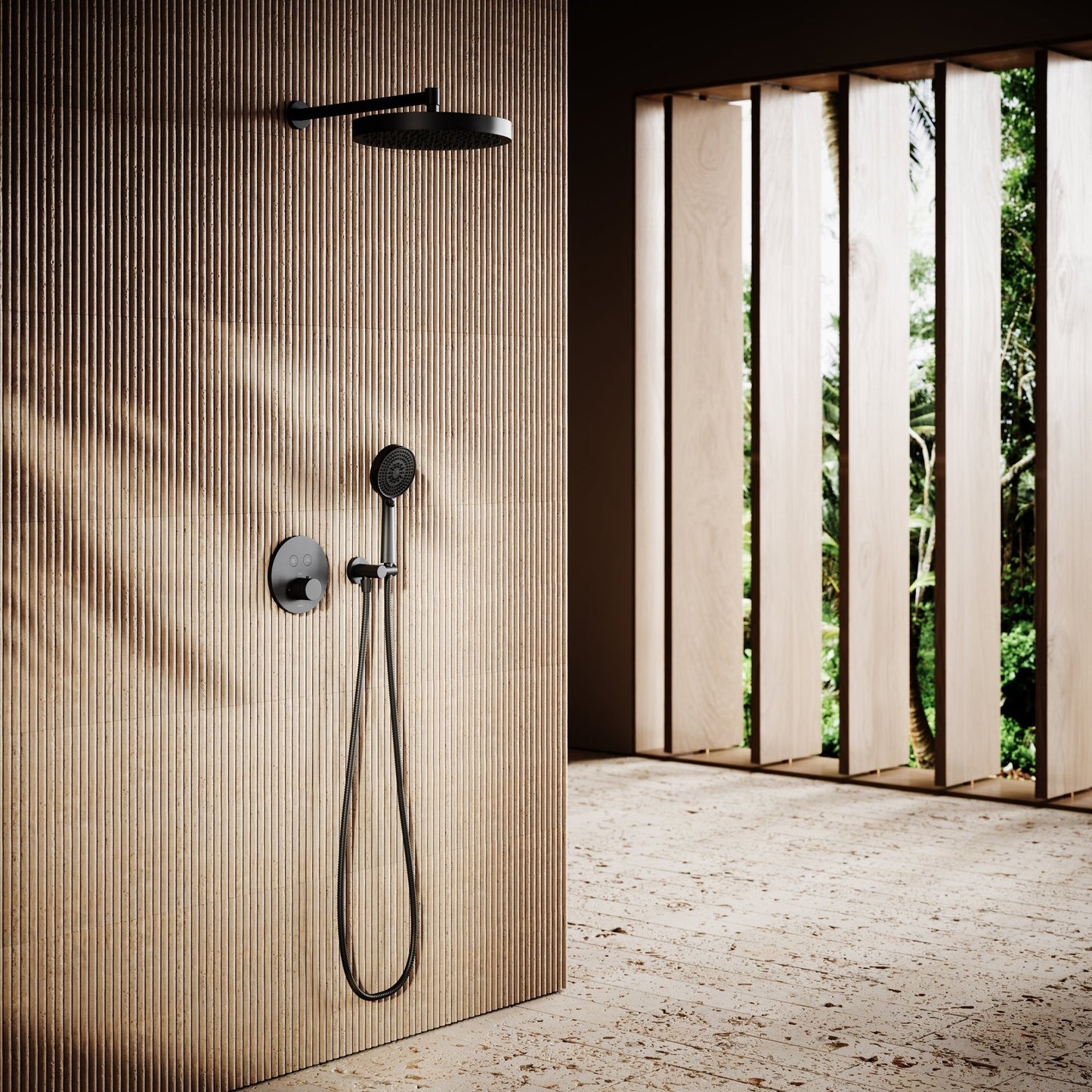 AcquaVita Matte Black Push Button Rainfall Shower