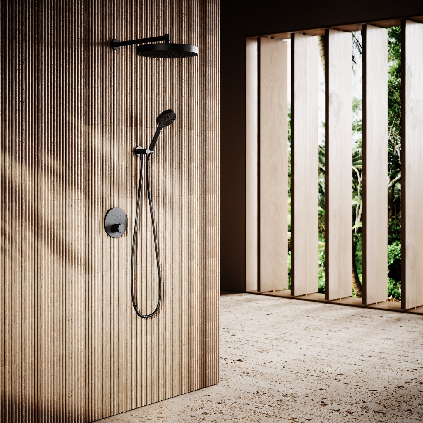 AcquaVita Matte Black Push Button Rainfall Shower