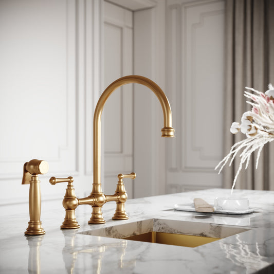 Asbury 4-hole Traditional Kitchen Tap Brushed Gold