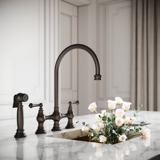 Asbury 4-Hole Traditional Kitchen Tap Deep Bronze