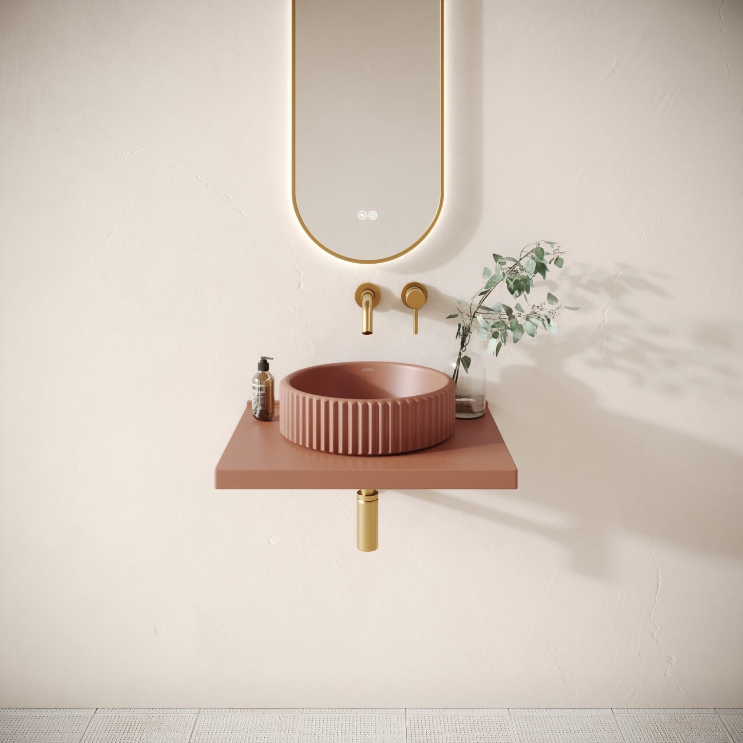 Bancone Terracotta Concrete Wall Mounted Countertop Shelf 600mm