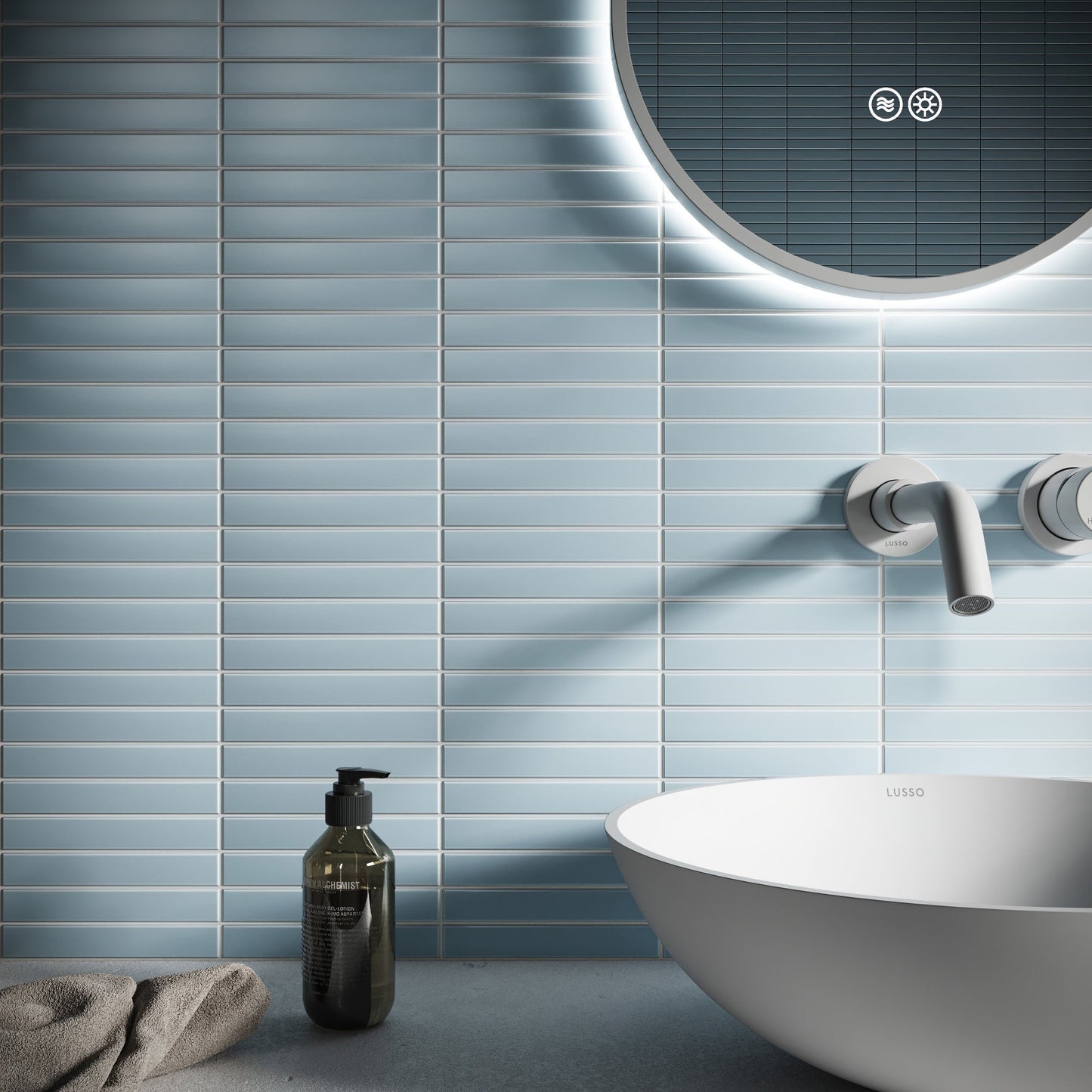 Baton Mosaic Delicate Blue Matte Porcelain Wall Tile