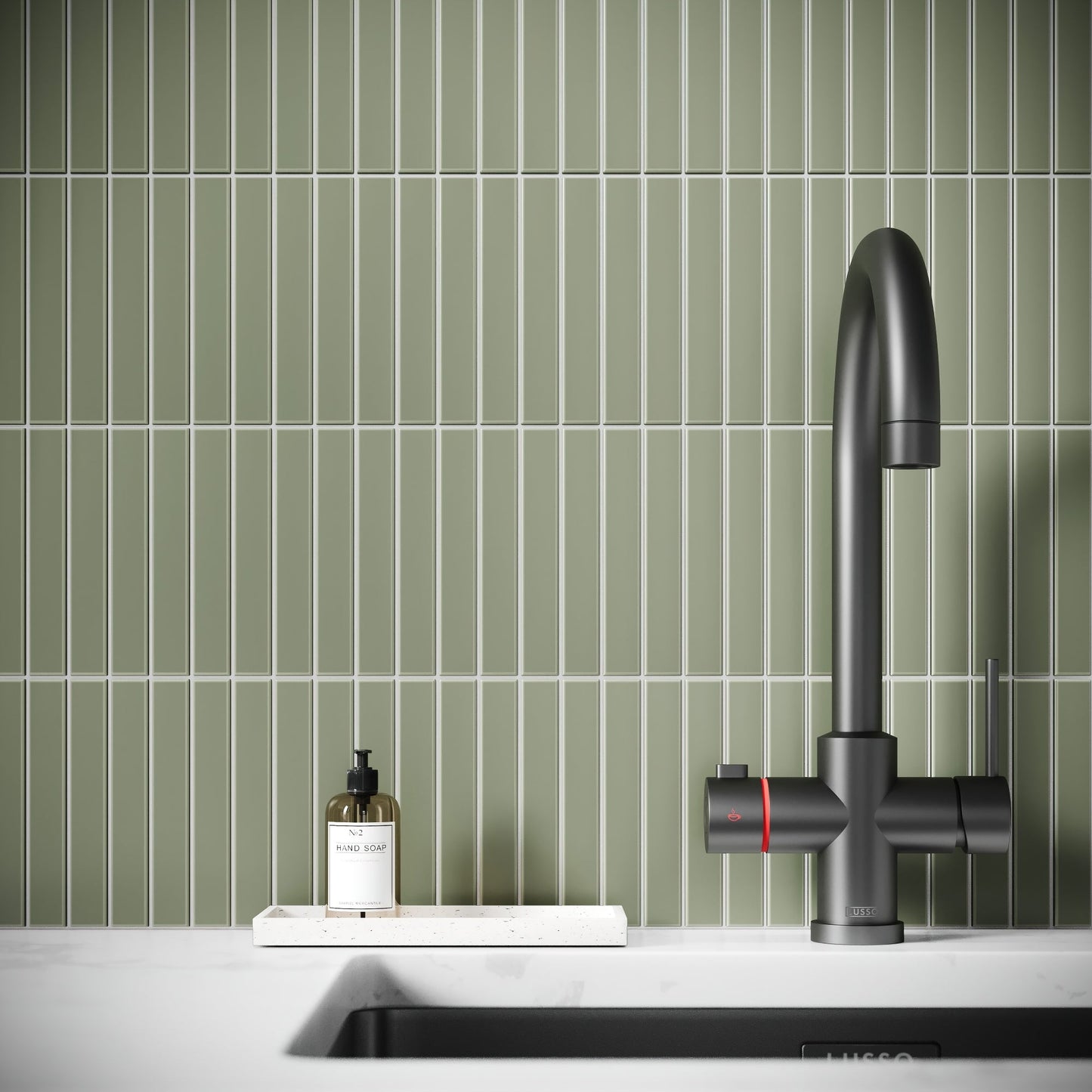 Baton Mosaic Gentle Sage Green Matte Porcelain Wall Tile