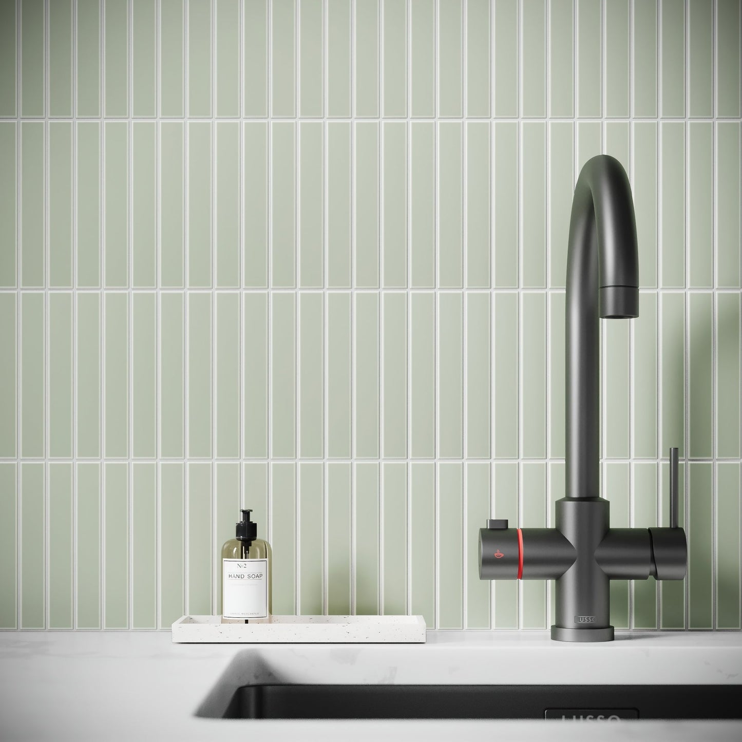 Baton Mosaic Soft Pear Green Matte Porcelain Wall Tile