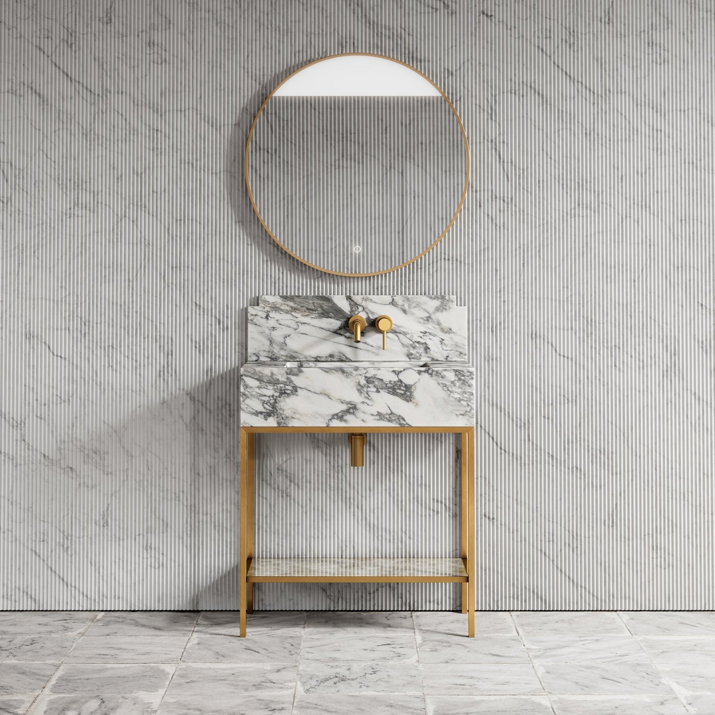 Belgravia Brushed Gold & Arabescato Marble Vanity Unit 800mm