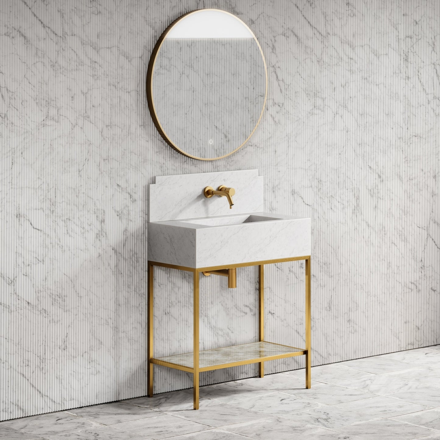 Belgravia Brushed Gold & Carrara Marble Vanity Unit 800mm