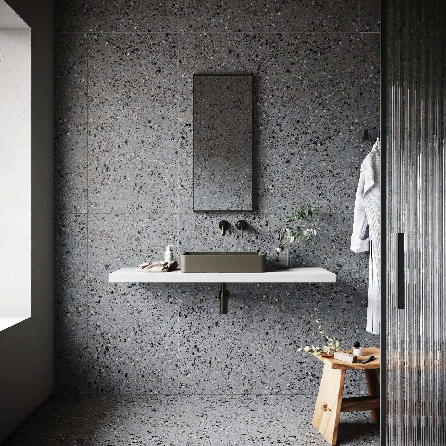 Bellazza Anthracite Terrazzo Porcelain Wall or Floor Tile 600 x 600mm