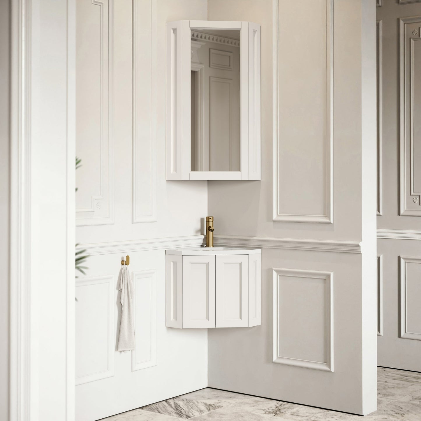 Blenheim Matte Cream Corner Vanity Unit with Mirror Cabinet 390mm