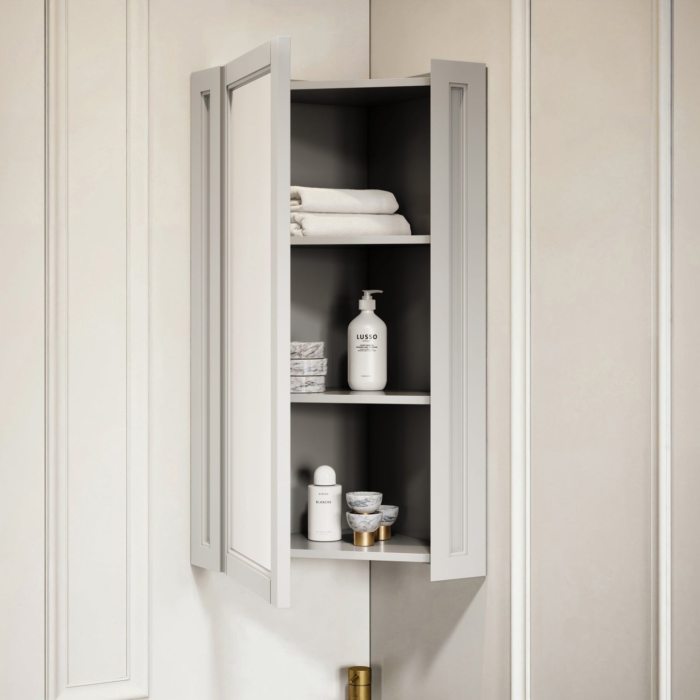 Blenheim Matte Stone Corner Storage Mirror 365mm