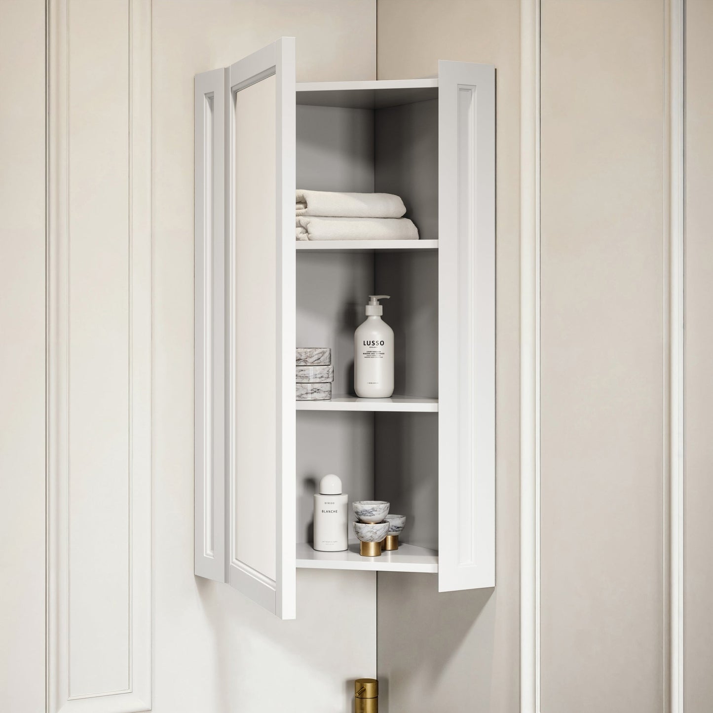 Blenheim Matte White Corner Storage Mirror 365mm