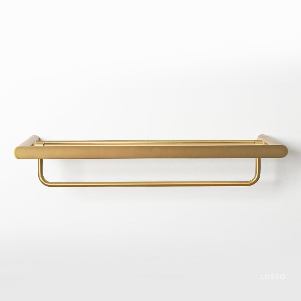 Brushed Gold Towel Shelf With Rail 600mm