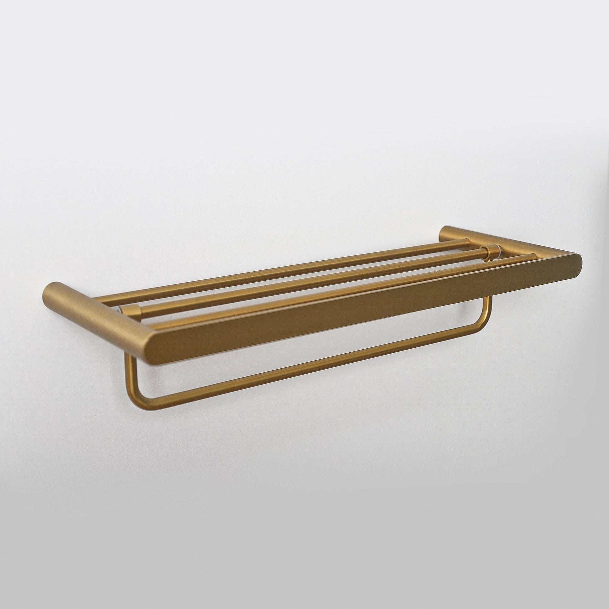 Brushed Gold Towel Shelf With Rail 600mm