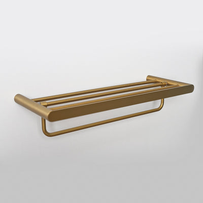Brushed Gold Towel Shelf With Rail 600mm