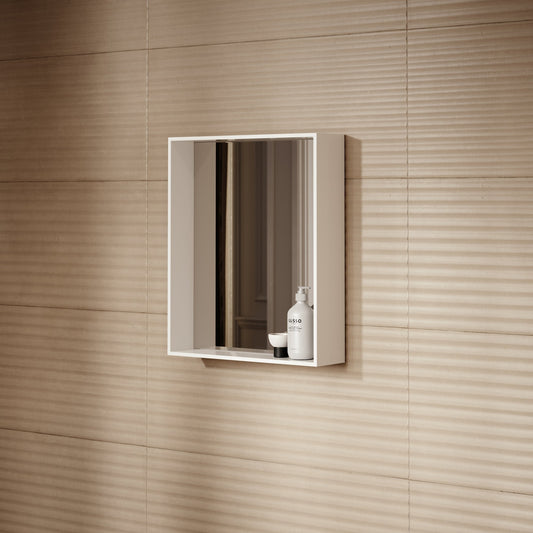 Calvi Matte White Stone Mirror with Shelf 500mm