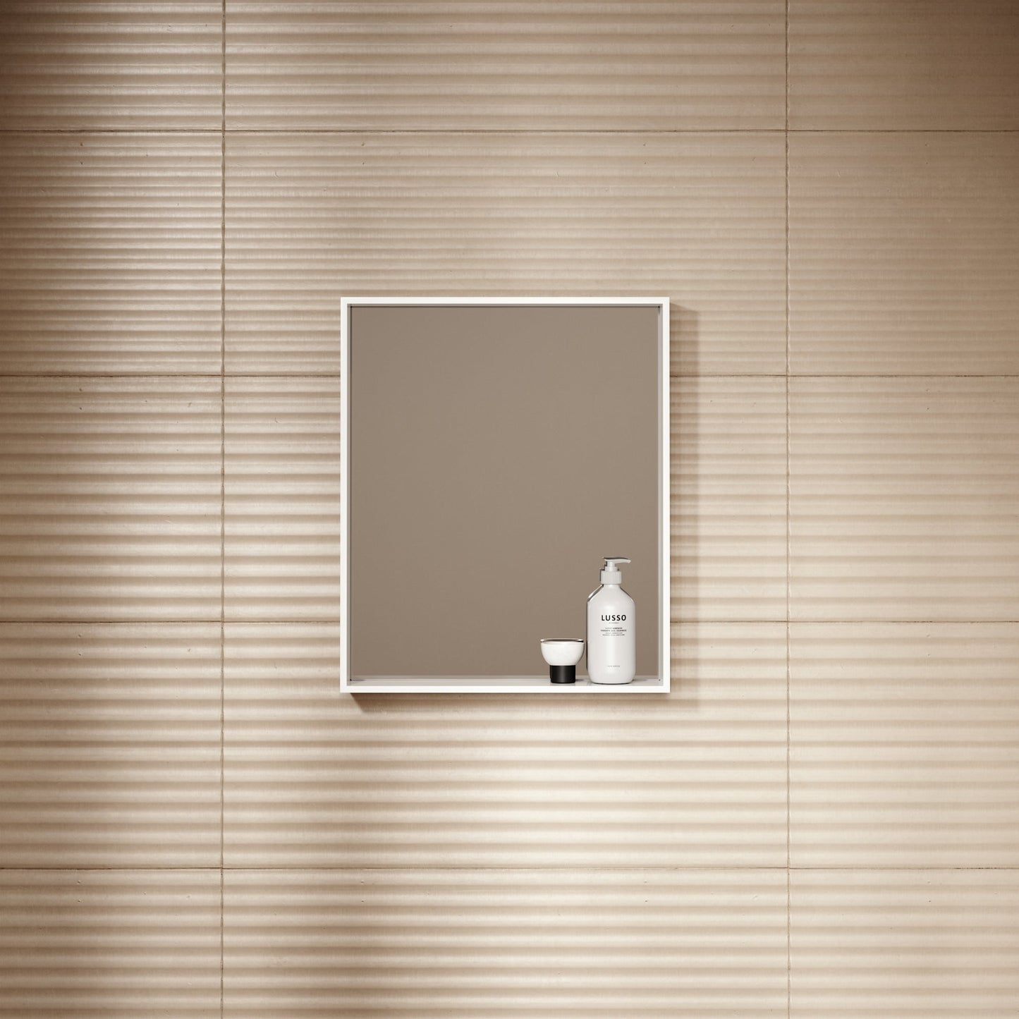 Calvi Matte White Stone Mirror with Shelf 500mm