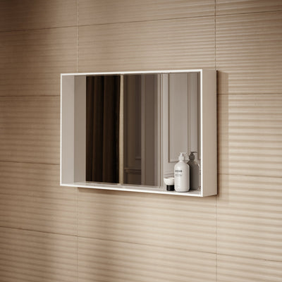 Calvi Matte White Stone Mirror with Shelf 900mm