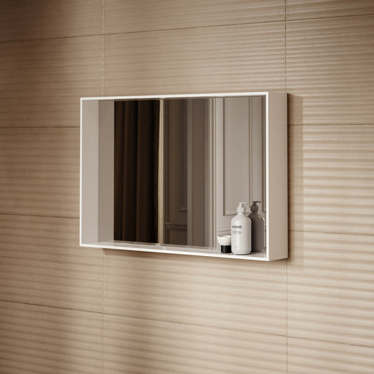 Calvi Matte White Stone Mirror with Shelf 900mm