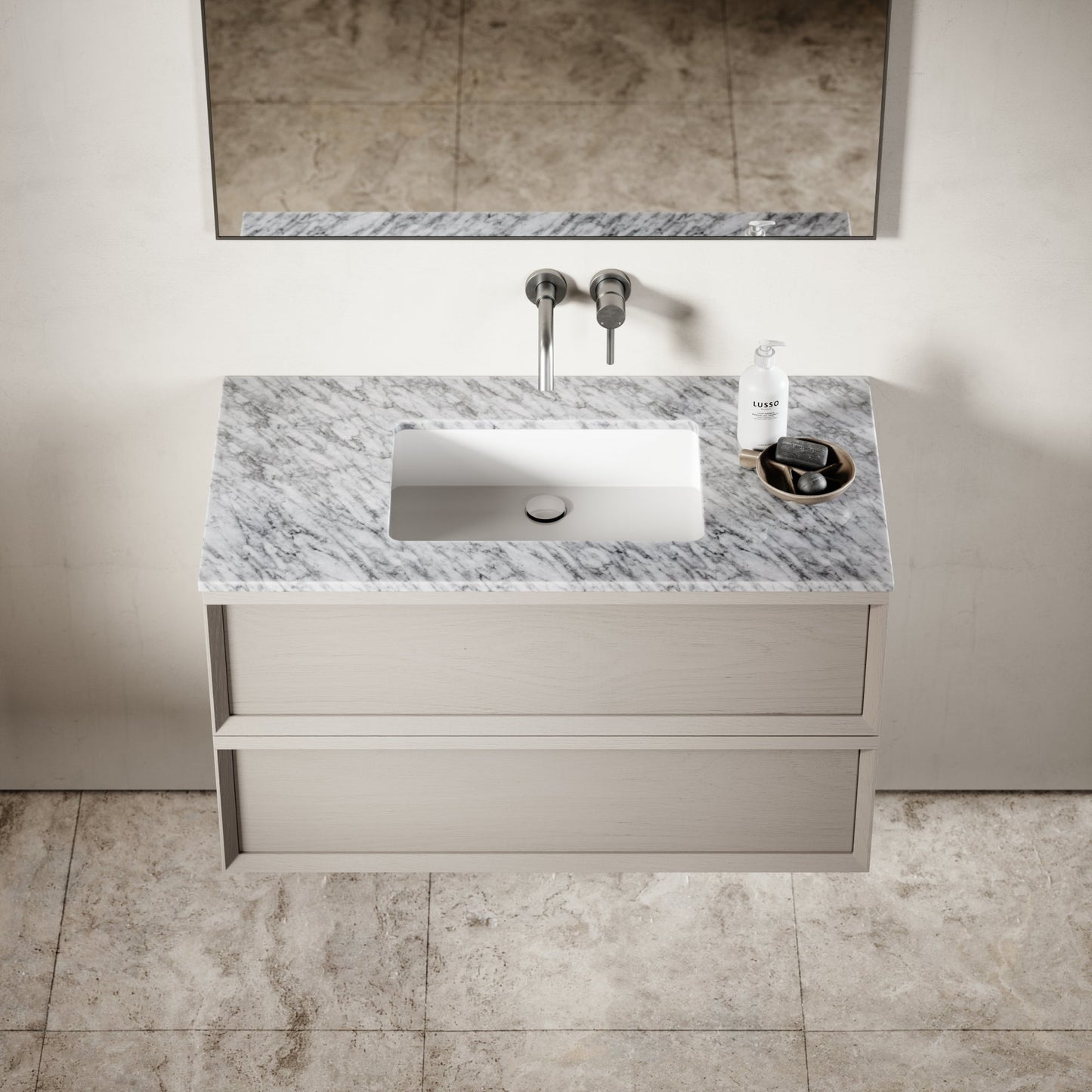 Capri Velvet Beige Carrara Marble Vanity Unit 1000mm