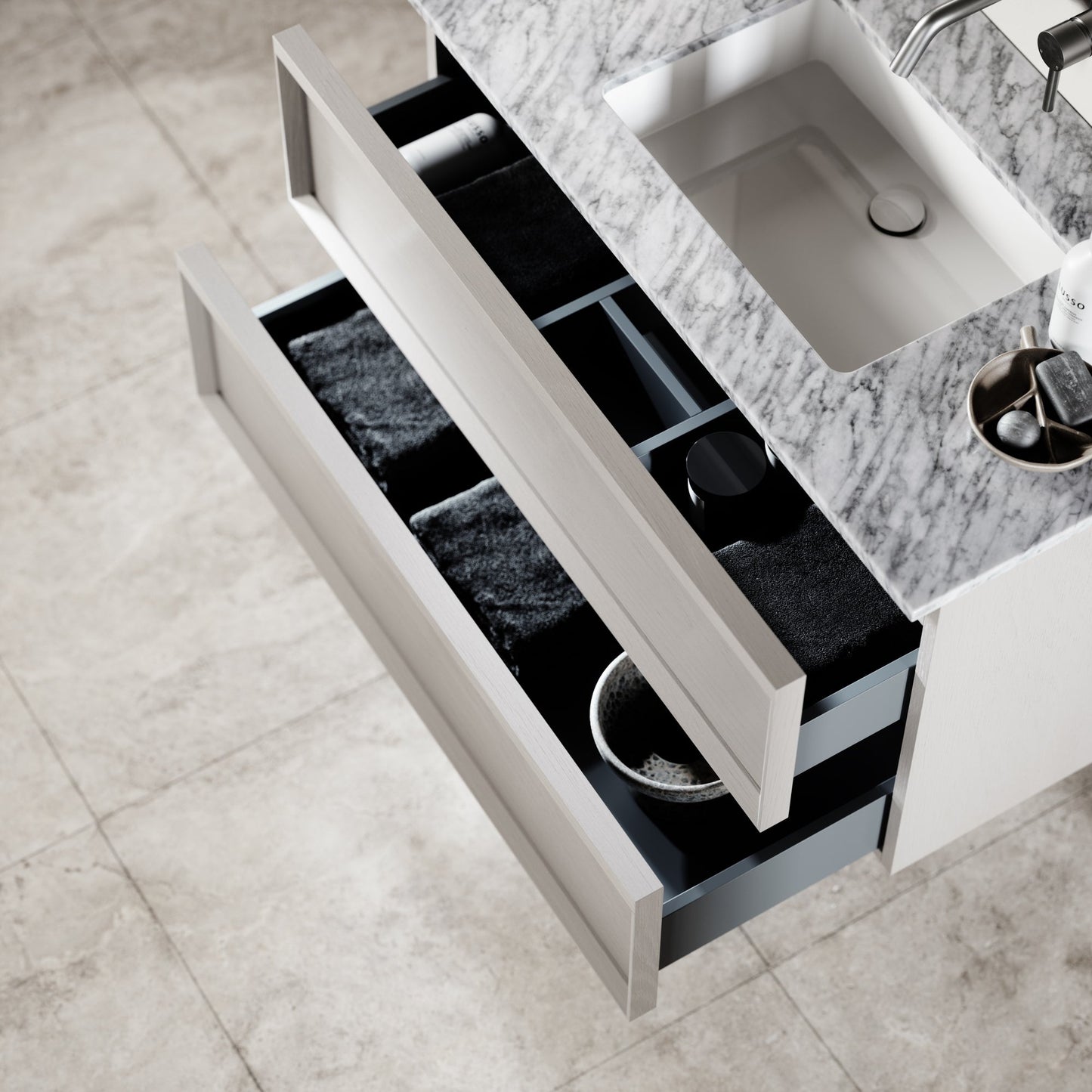 Capri Velvet Beige Carrara Marble Vanity Unit 1000mm