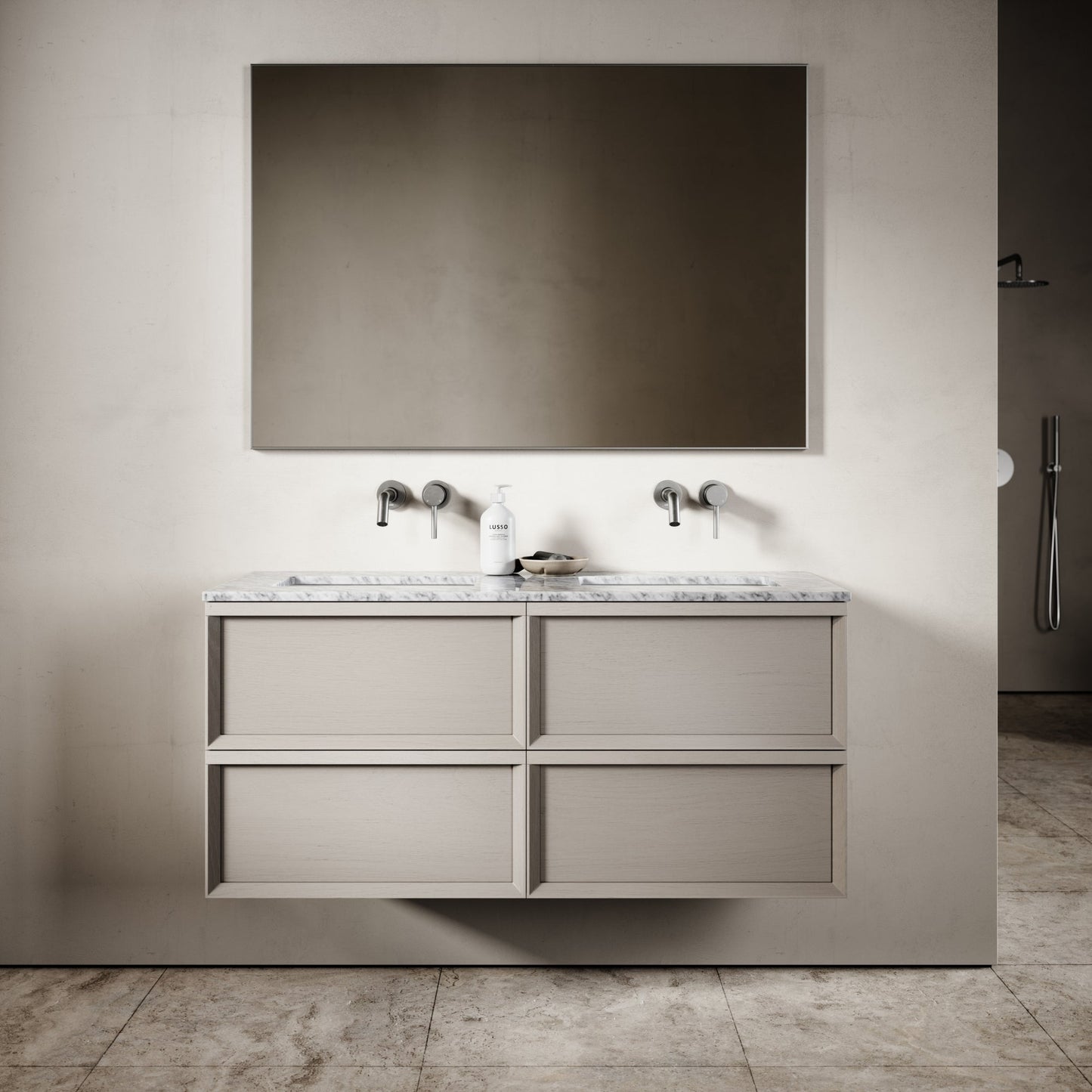 Capri Velvet Beige Carrara Marble Vanity Unit 1200mm