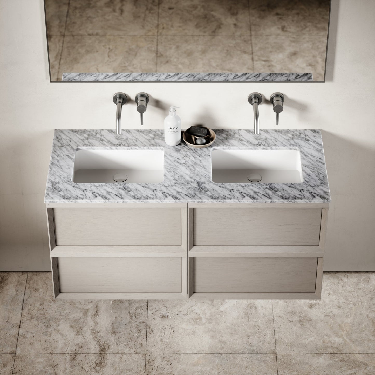 Capri Velvet Beige Carrara Marble Vanity Unit 1200mm