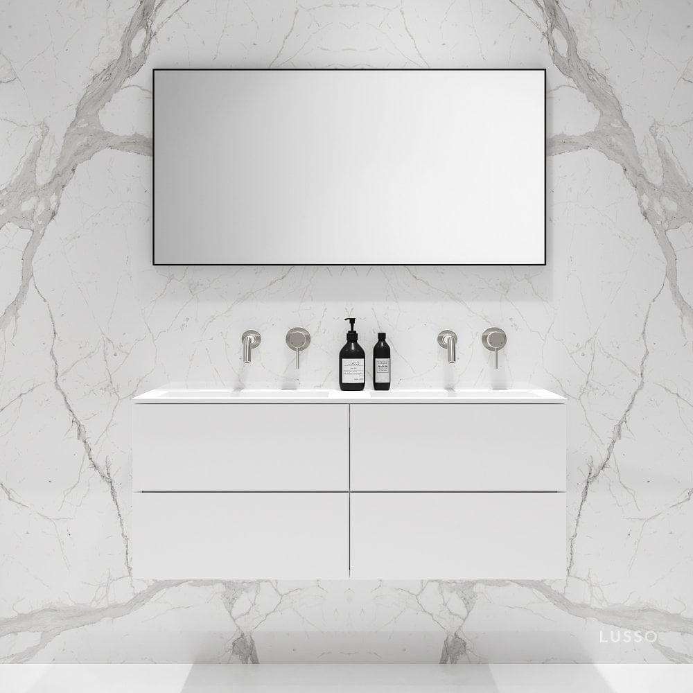 Celare Matte White Double Vanity Unit with Stone Basin 1200mm