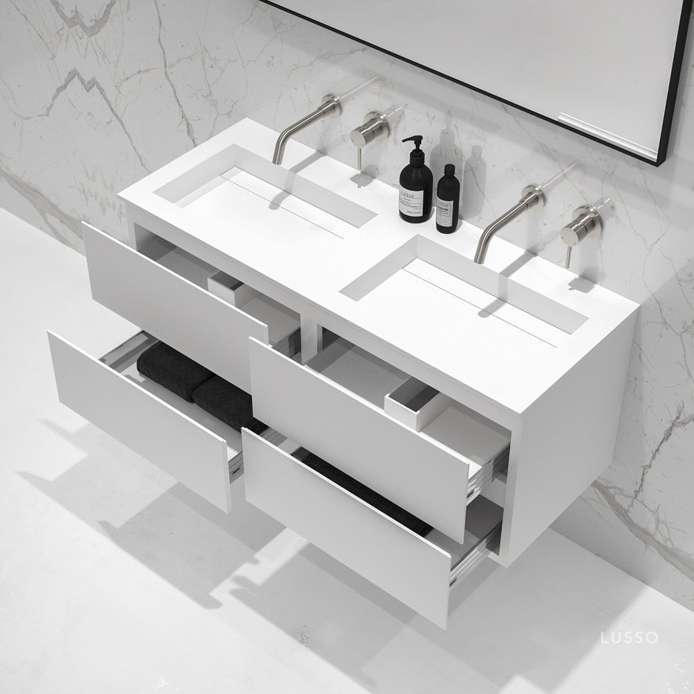 Celare Matte White Double Vanity Unit with Stone Basin 1200mm