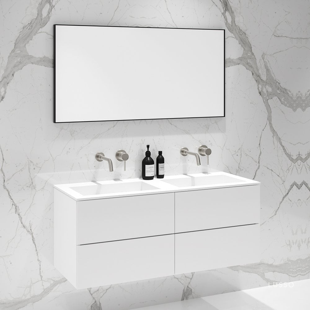 Celare Matte White Double Vanity Unit with Stone Basin 1200mm
