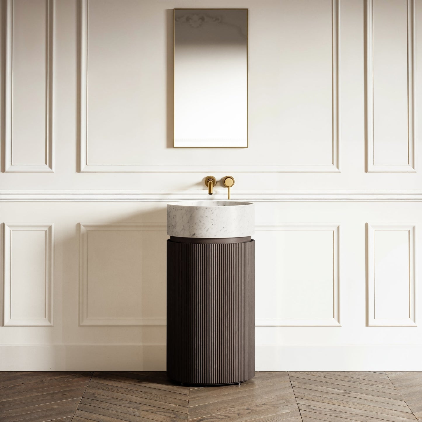 Chic Grey Oak Wood Grain Cylinder Vanity Unit 450mm